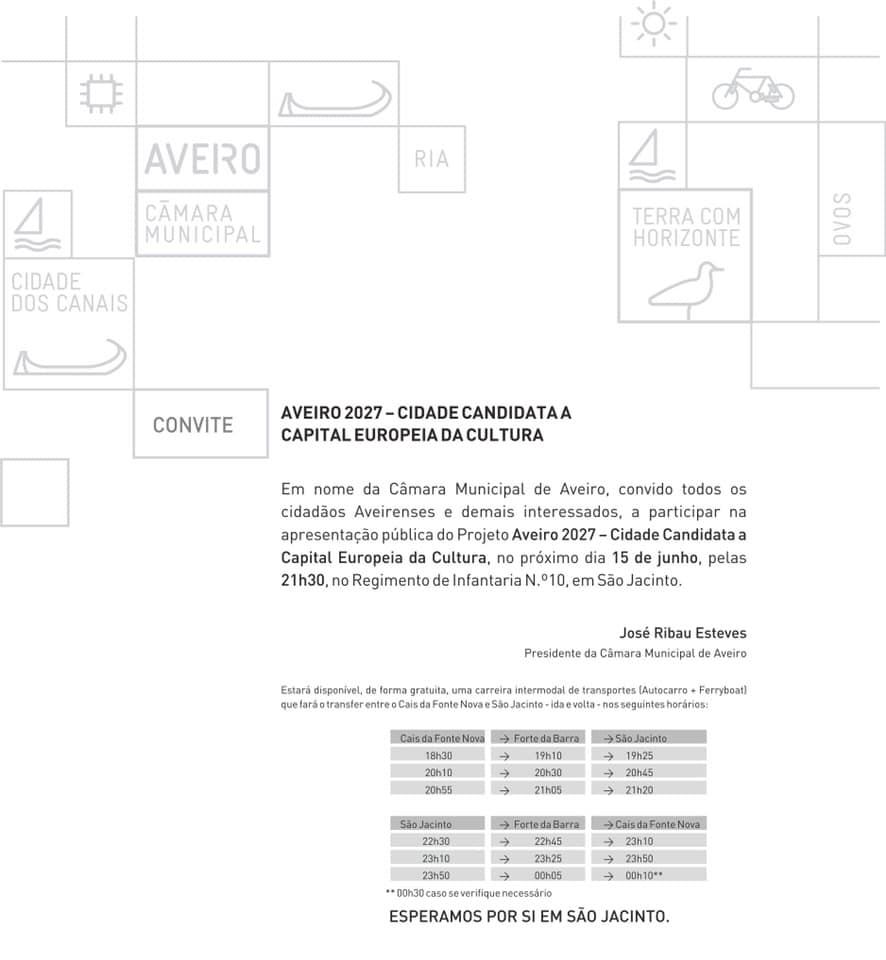 AVEIRO APRESENTA CANDIDATURA A CIDADE CAPITAL EUROPEIA DA CULTURA 2027