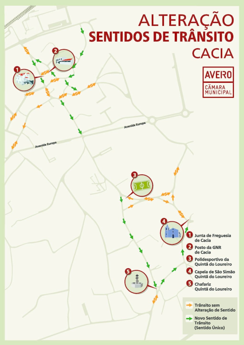 Novos sentidos de trânsito em Cacia e na Quintã do Loureiro